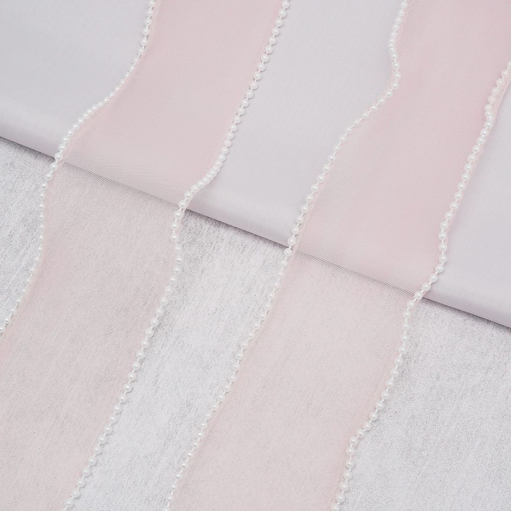 Лента декоративная с бусинами 70 мм, / 9.14 метра, 02 розовый