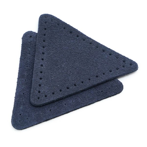 Заплатки пришивные из замши, треугольник равносторонний 6см с перфорацией, 2 шт, 100% кожа, 22 темно-синий, 59116