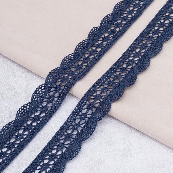 Кружево вязаное (тесьма) 27 мм / 10 метров, хлопок, F330 темно-синий