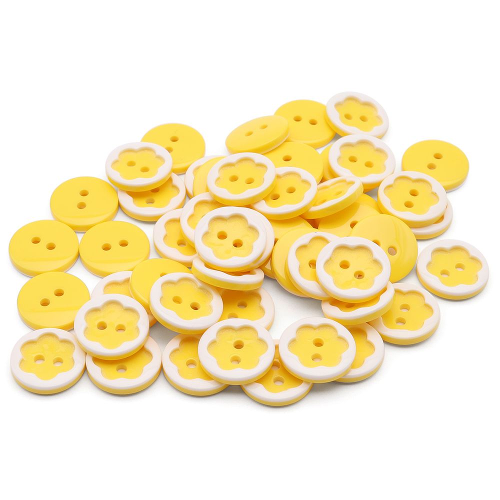 Пуговицы детские Цветочек 24L (15мм), пластик (бело-желтый), 50 шт, Б70Л15(3.02-1023-15)