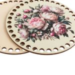 Набор донышек для вязания Матовый фанера ⌀15х0.4 см, 2 шт, 06 Пионы, Love2art ДВ-02