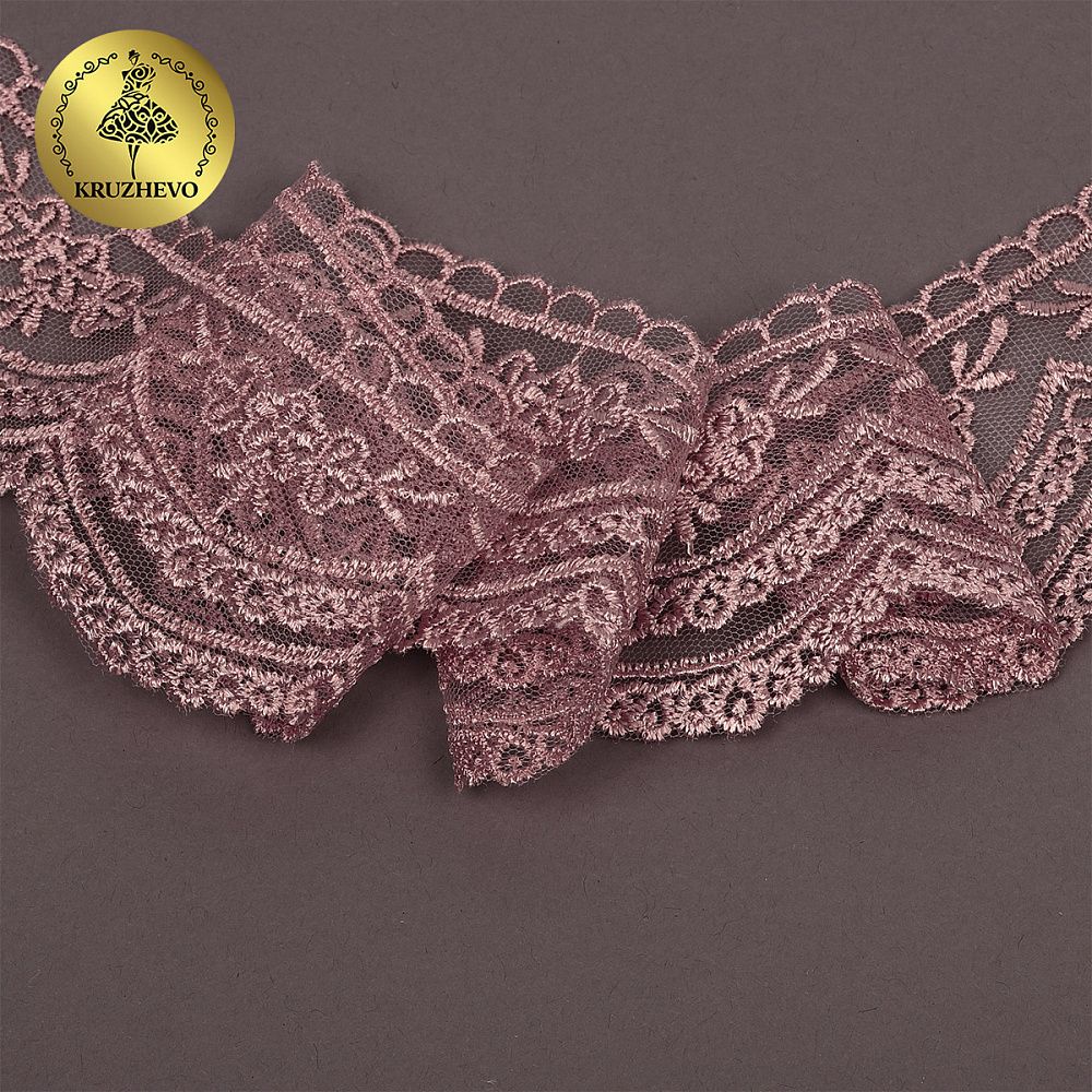 Кружево на сетке 60 мм, 2110 цв.N6615 розовая пудра уп.13.71м, Kruzhevo