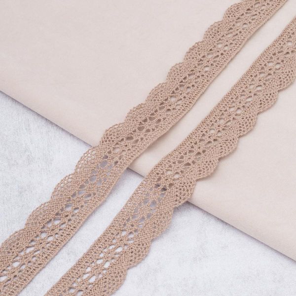 Кружево вязаное (тесьма) 27 мм / 10 метров, хлопок, F294 капучино