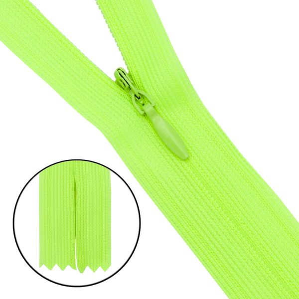 Молния потайная (скрытая) Т3 (3 мм) 1 зам., н/раз., 50 см, нейлон, F229 ярк.салатовый, 10 шт