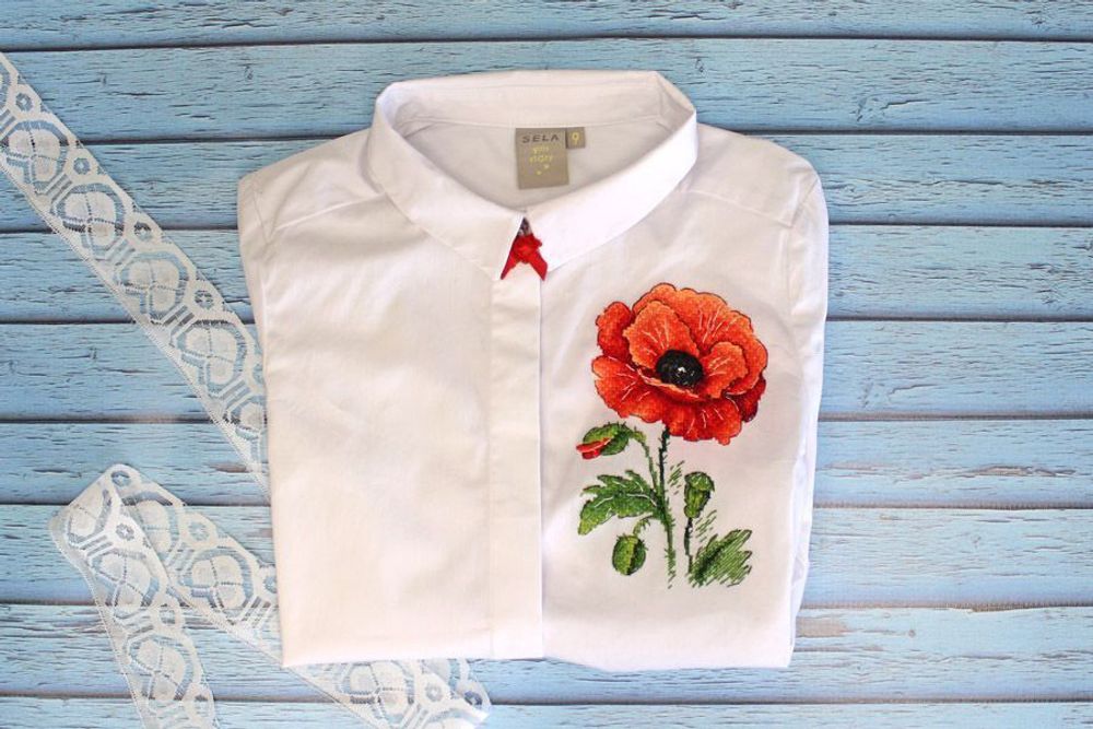 Набор для вышивания нитками МП Студия (Жар-птица), вышивка на одежде Красный мак, 17х11 см