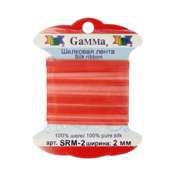 Лента (тесьма) шелковая 2.0 мм / 9.1±0.5 метров, M046 розовый/красный, Gamma SRM-2