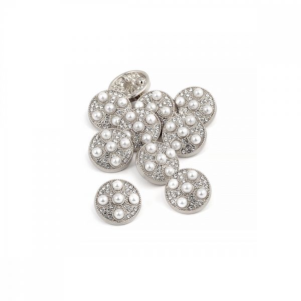 Пуговицы на ножке металлические 24L=15мм, С-MP17 цв.серебро/перламутр, 10 шт