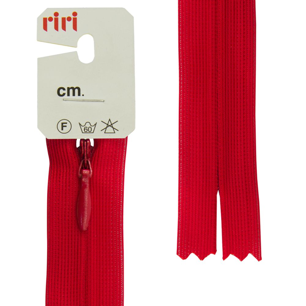 Молния скрытая (потайная) RIRI Т3 (3 мм), н/раз., 50 см, цв. тесьмы 2407, красный, упак. 5 шт