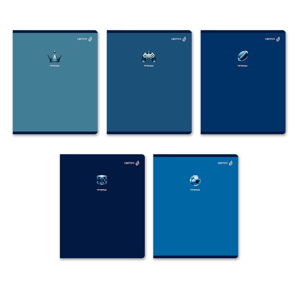 Тетрадь ученическая общая, твин лак A5 60 л. на скобе 65 г/м², белизна 100% 10 шт клетка, 01522 Все оттенки синего, Светоч Т201