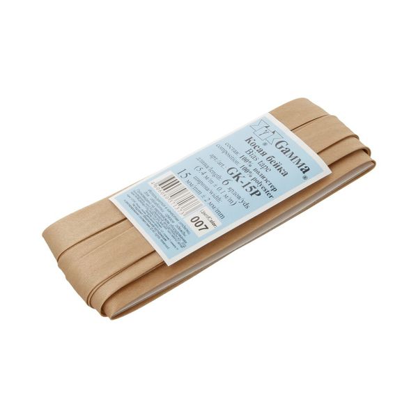 Косая бейка атласная 15 мм / 5 шт по 5.4 метра, №007 коричнево-бежевый, Gamma GK-15P