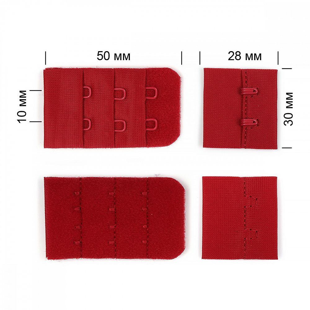 Застежки для бюстгальтера 3х2, 30 мм, 100 шт, S059 т.красный