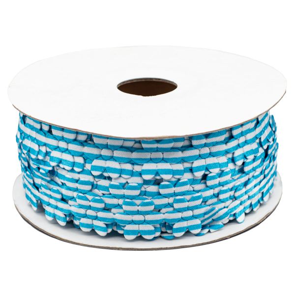 Лента фигурная Цветочки, 18.0 мм / 25 м (03 синий/белый), YH114