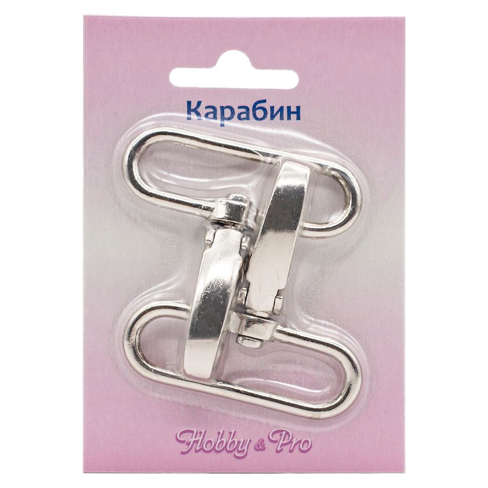 Карабин металл 40 мм (48х52 мм), 2 шт, Hobby&Pro, никель