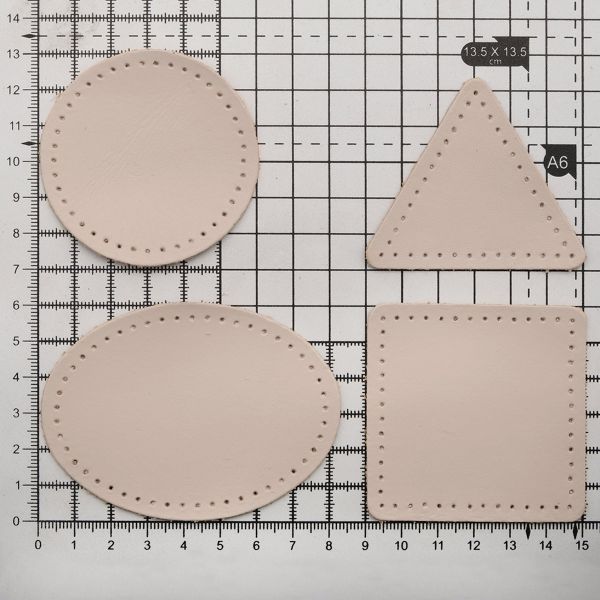 Набор заплаток пришивных из кожи, круг, квадрат, треугольник, овал 6см, с перфорацией, 4 шт (06 бежевый), 9723