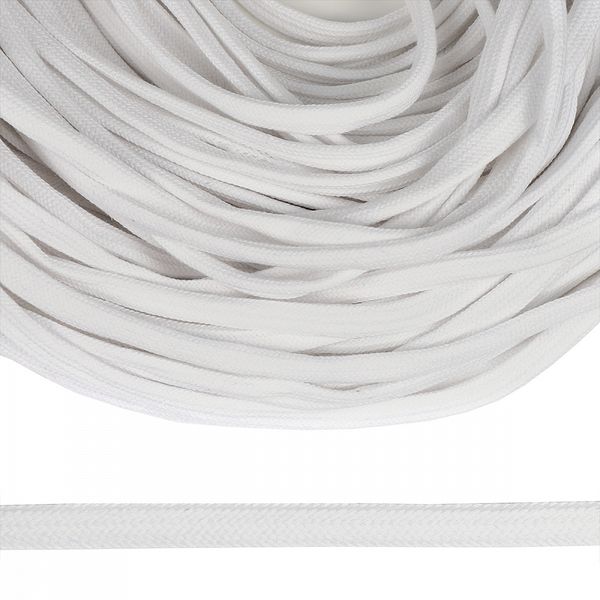 Шнур плоский плетеный х/б ⌀12.0 мм / 50 метров, классическое плетение TW 001 отбелка, 50м
