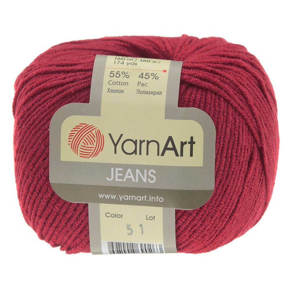 Пряжа YarnArt (ЯрнАрт) Jeans / уп.10 мот. по 50 г, 160м, 51 красный