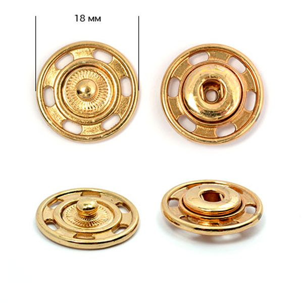 Кнопка пришивная металл ⌀18.0 мм, цв.золото, уп., 50 шт, TBY