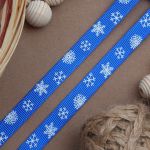 Лента репсовая (в рубчик) Снежинки, 10 мм, 3м, синий