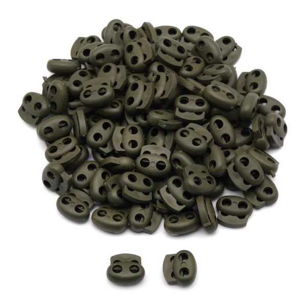 Фиксатор (зажим) для шнура пластик 2 отв., ⌀4.0 мм, 14х17 мм, овал малый ПП, 471 хаки, 100 шт