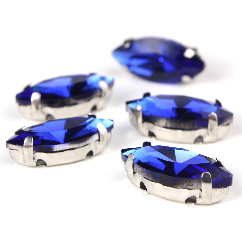Хрустальные стразы в цапах формы миндаль, синий 7х15 мм, 5 шт., МЦ010НН715
