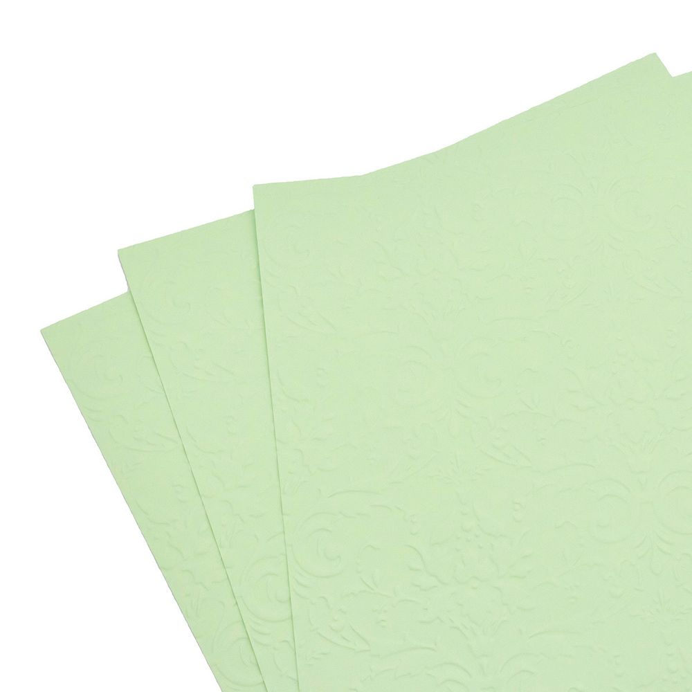 Фактурно-рельефная бумага Дамасский узор, 3 листа, БР003-7 светло-зеленый /TOS/