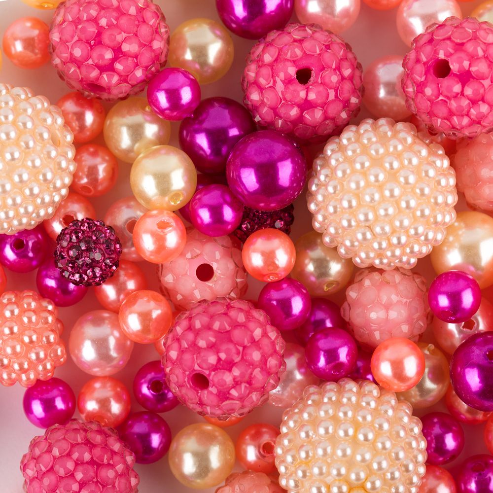 Бусины пластик ⌀8, 10, 12, 14, 18, 22 мм, 100±10 г, №01 розовый, Zlatka BWMX