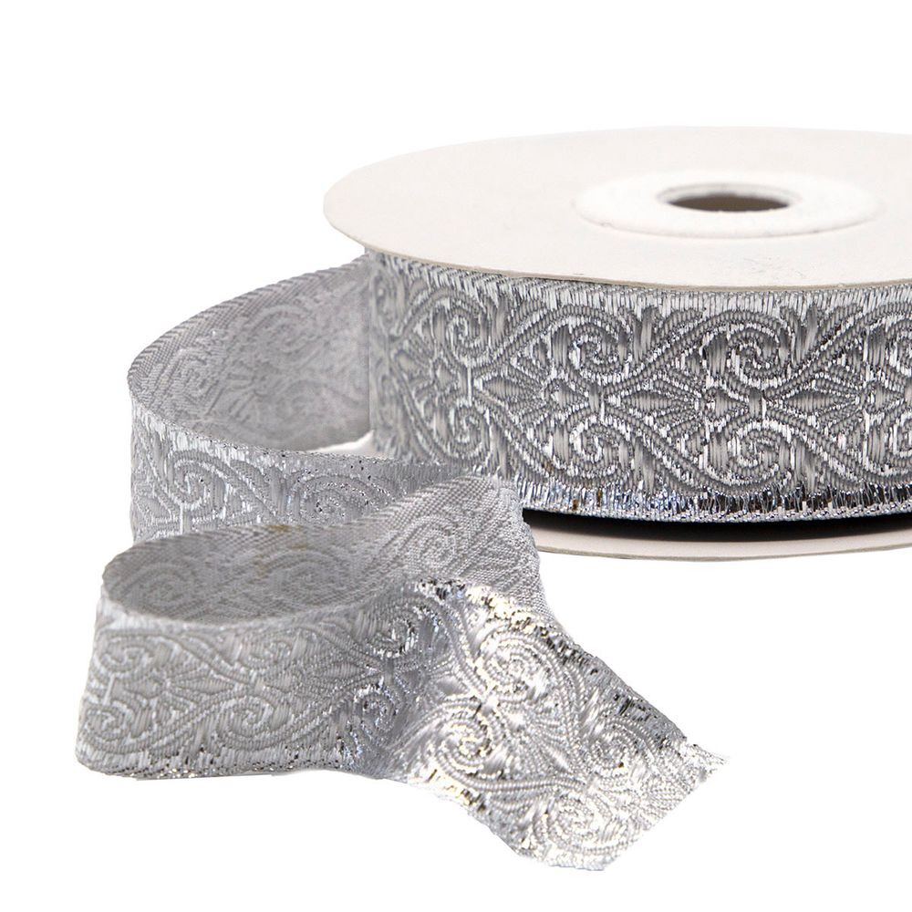 Тесьма металлизированная Дамаск 22мм / 10м (серебро), 22071