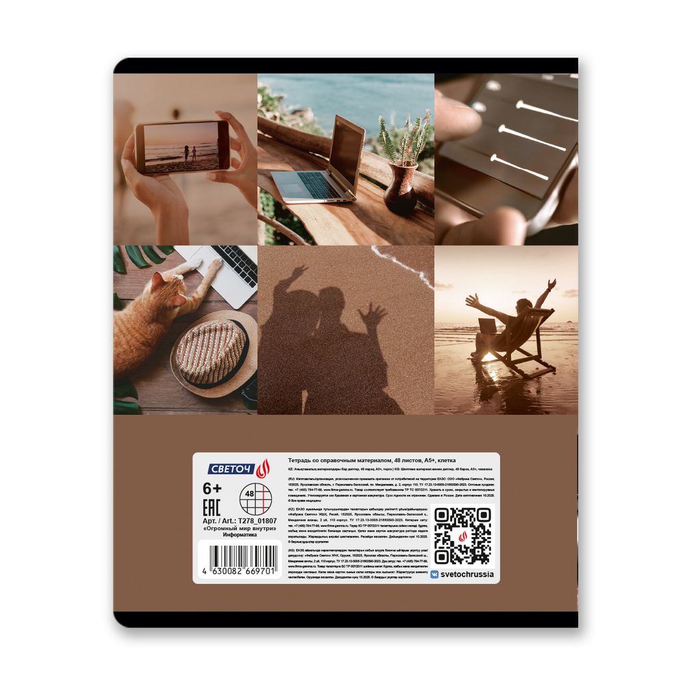 Тетрадь со справочным материалом Огромный мир внутри, A5 48 л. на скобе 60 г/м², белизна 90% 10 шт клетка, 01807 Огромный мир внутри Информатика, Светоч Т278