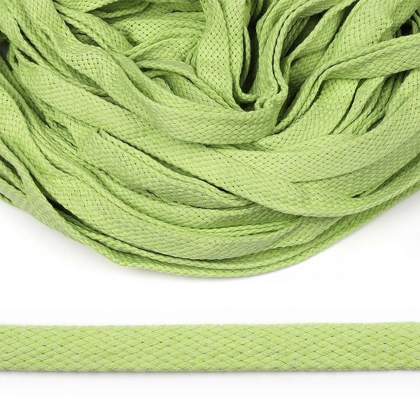 Шнур плоский плетеный х/б ⌀15.0 мм / 50 метров, турецкое плетение цв.017 салатовый