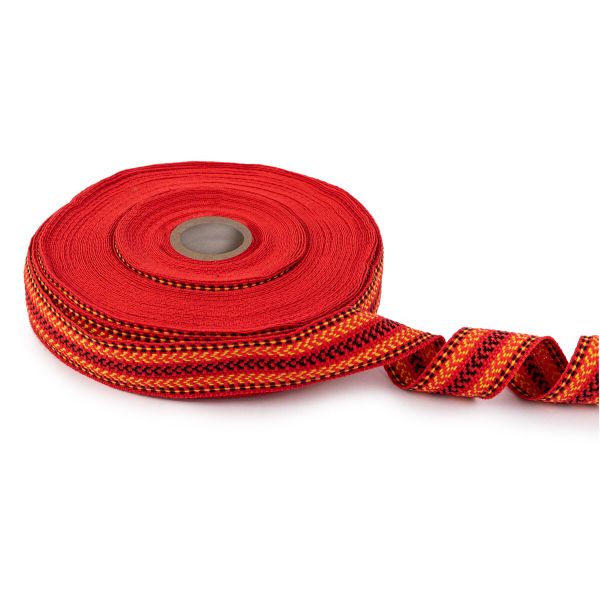 Лента (тесьма) жаккардовая 30.0 мм / 25±1 метров, Орнамент для северных народов, рис 9870 №3 красн/черн/желтый, Gamma C3881