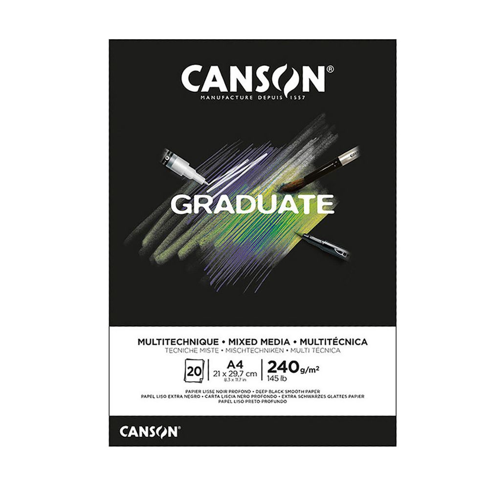 Альбом для смешанных техник Graduate Black 240 г/м², A4 склейка с одной стороны 20 л, Canson C31250P017