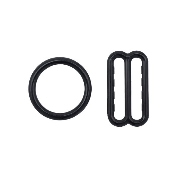 Набор фурнитуры для бюстгальтера пластик (кольца ⌀15 мм + регуляторы 19.5 мм по 4 шт), цв.170 черный, 27154