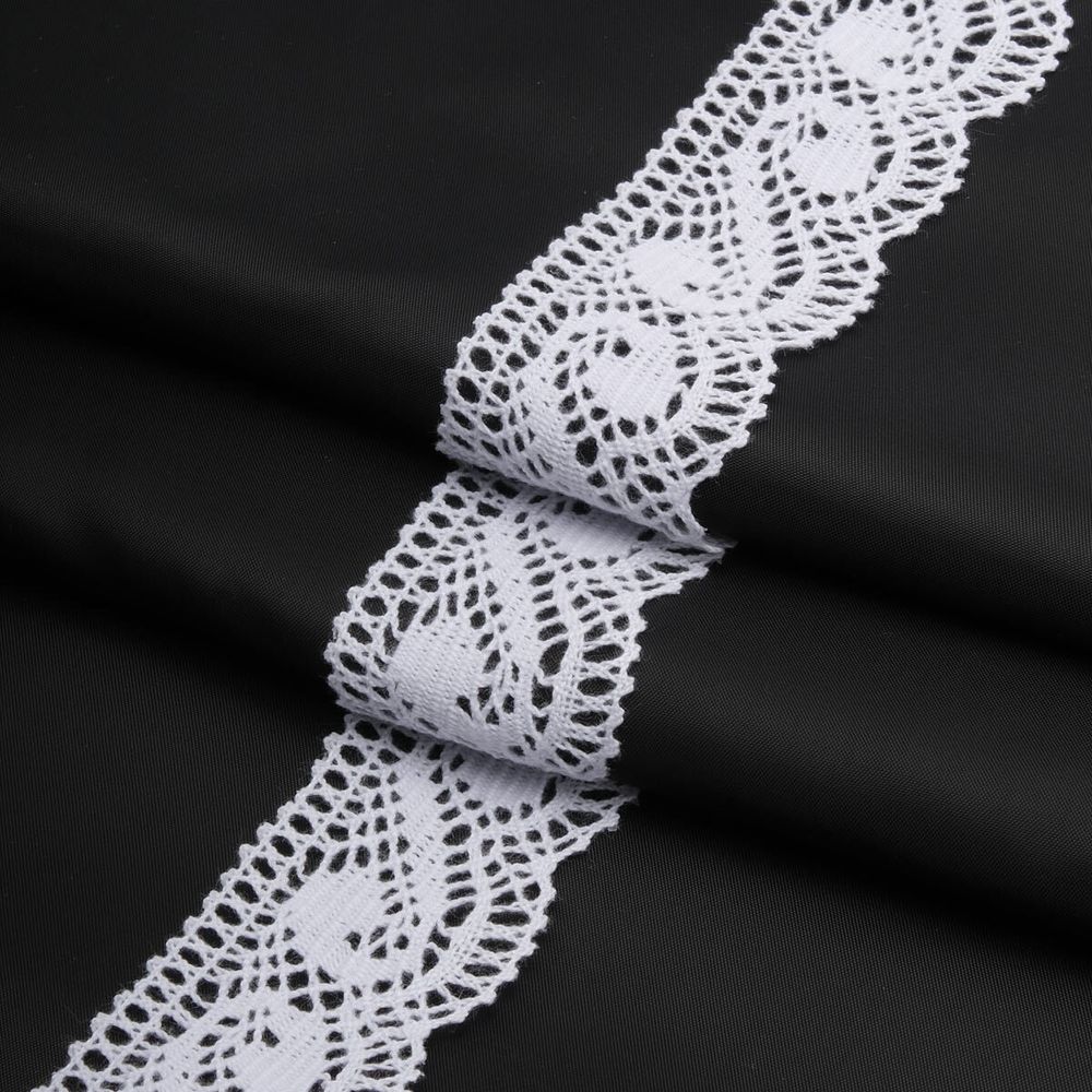 Кружево вязаное (тесьма) 35 мм / 25 м, бел, одностороннее, 485224