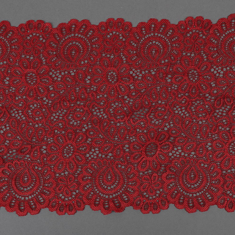 Кружево эластичное (стрейч) 205 мм, TBY.YSTL00839, 04 бордовый, 25м, Kruzhevo