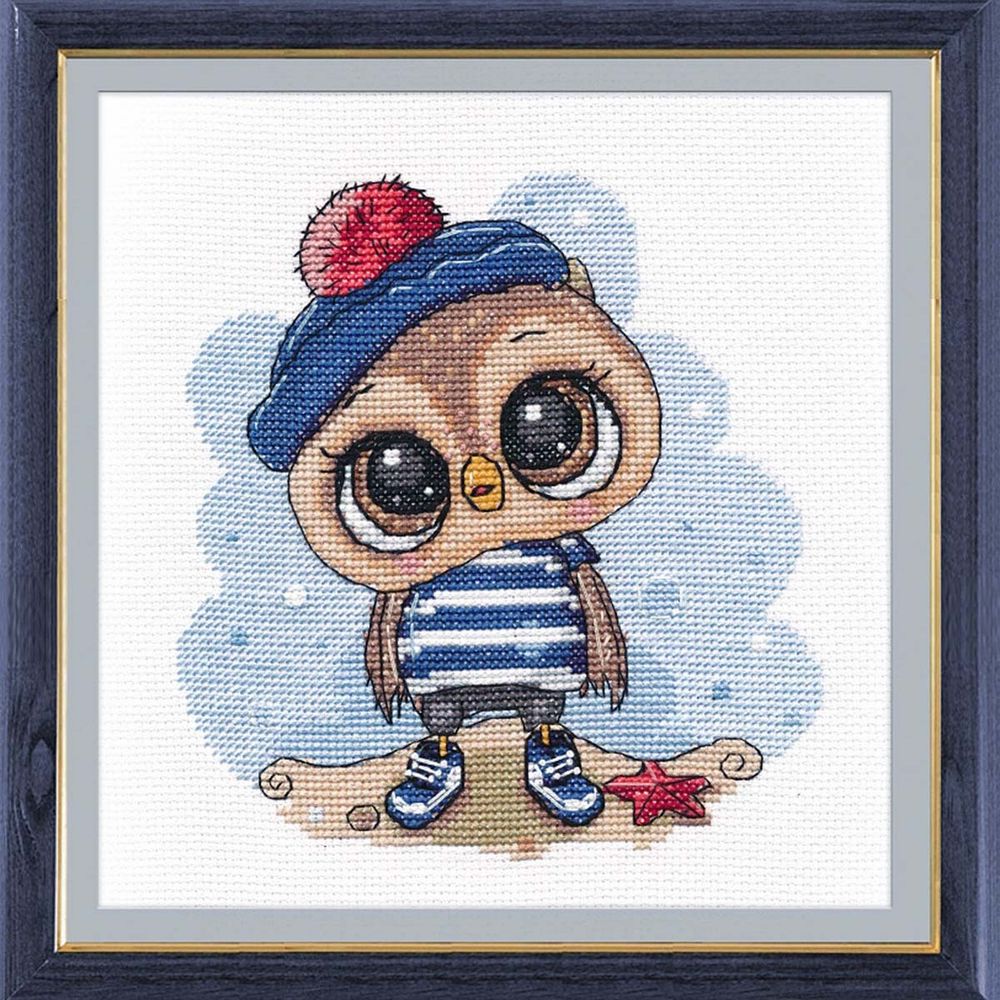 Набор для вышивания нитками Овен, Совенок-морячок 15х15 см