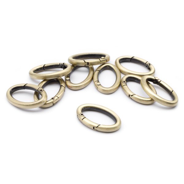 Карабин металл кольцо овал 30х15 мм (40х25 мм), тертая бронза, 10 шт