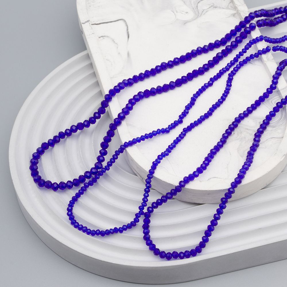 Бусины стекло ⌀2 мм, 3 мм, 4 мм, граненые, рондели, 3 нити по 38±1 см, микс, Astra&Craft, 10 синий