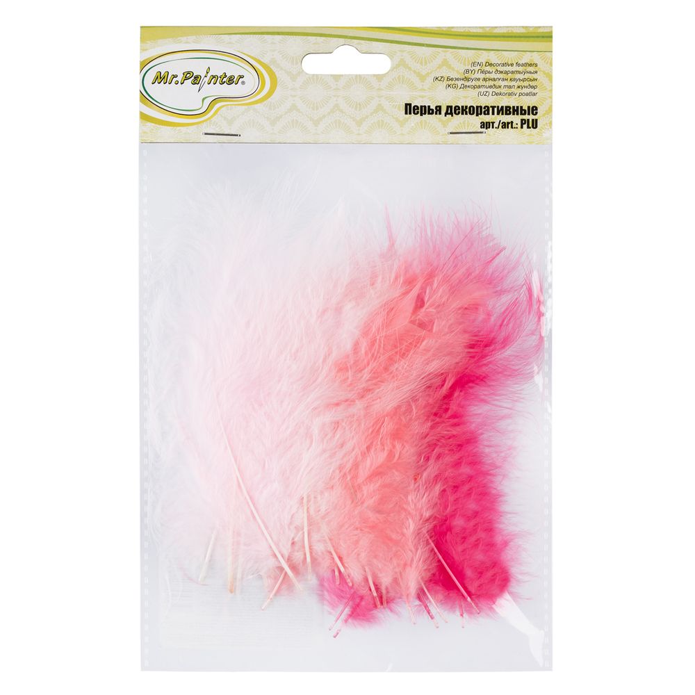 Перья декоративные 12-15 см, 5х24±2 шт, 05 Розовый (ассорти), Mr.Painter PLU-02