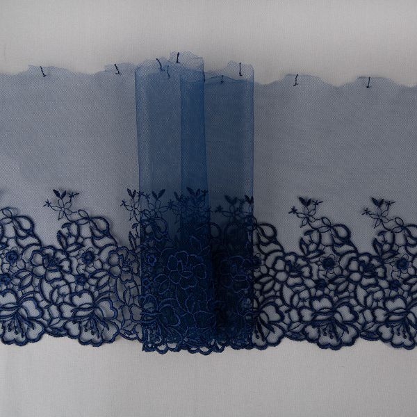 Кружево на сетке 190 мм / 10 м, т.синий, Gamma GKM-1903