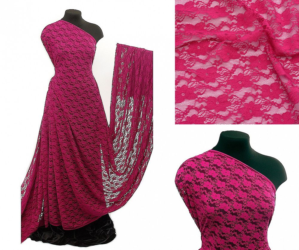 Ткань кружевная стрейч 100 г/м², 150 см / 1 метр, TBY.M903 цв.239 фуксия
