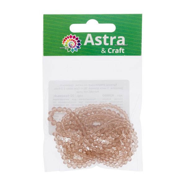 Бусины стекло ⌀2 мм, 3 мм, 4 мм, граненые, рондели, 3 нити по 38±1 см, микс, Astra&Craft, 22 бежевый
