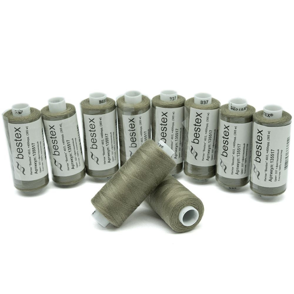 Нитки швейные бытовые Bestex 40/2, 365 м (400 ярд) / 10 кат., 337 галечный серый