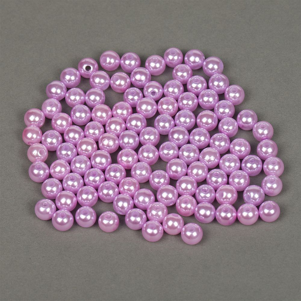 Бусины пластик (перламутр) ⌀10 мм, цв. 092 сиреневый, 50 гр. (96 шт), Magic4Hobby