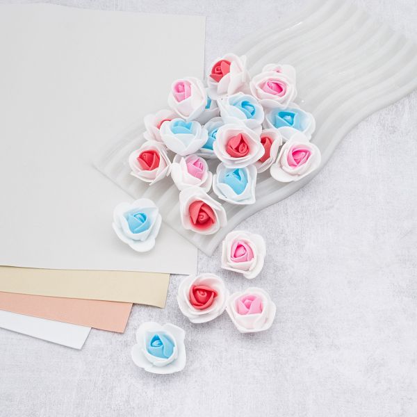 Цветочек-розочка из фоамирана 38 мм, микс №8, 3 цвета, 24 шт