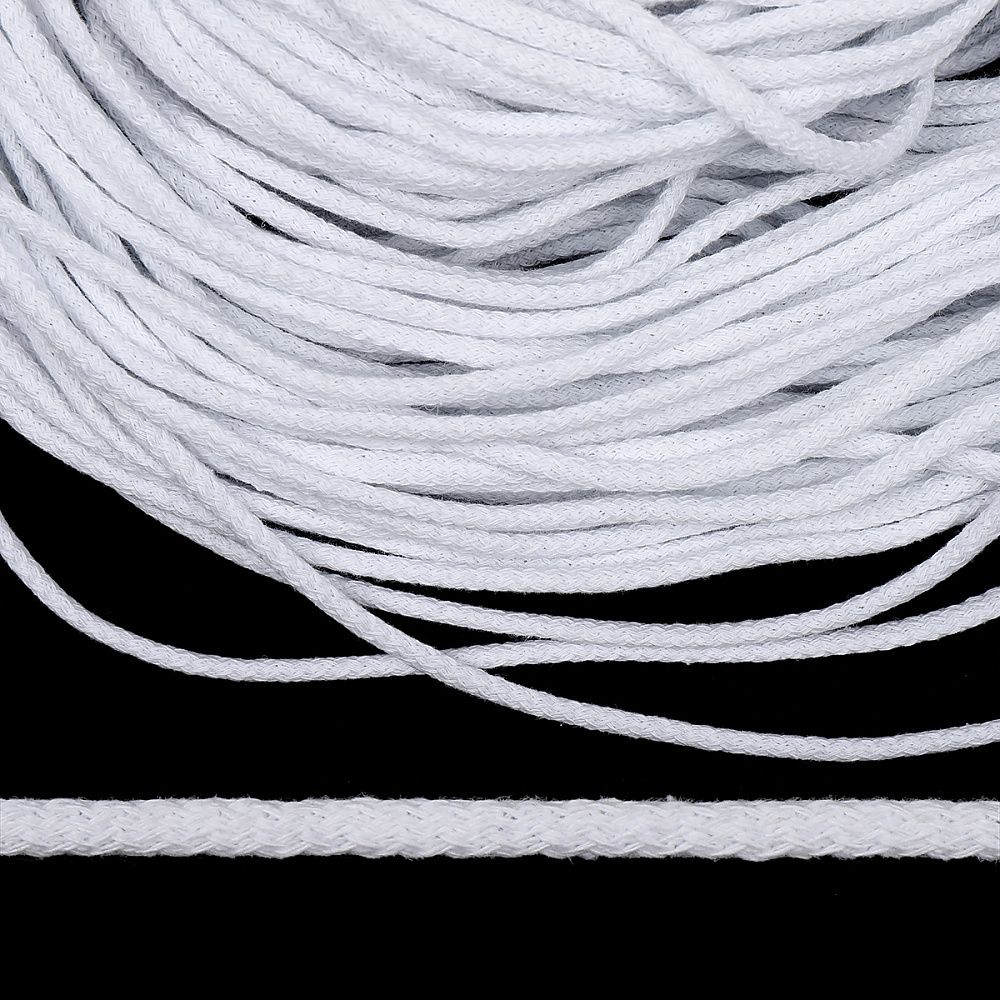 Шнур круглый х/б ⌀5.0 мм / 100 метров, с наполнителем, 001 белый