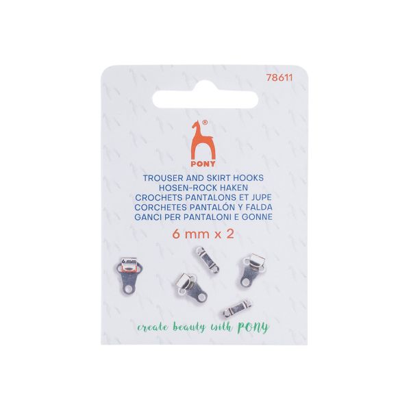 Крючки брючные (юбочные) пришивные 6 мм, 2 пары, никель, Pony, 78611