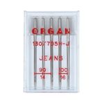 Иглы для швейных машин для джинсы 130/705 Н-J, №90-100, ассорти, 5 игл, в пенале 5524500 90-100, ORGAN