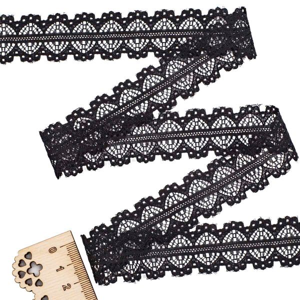 Кружево на сетке 22 мм, 6,8 м, ±4 см, 0623-1227, черный