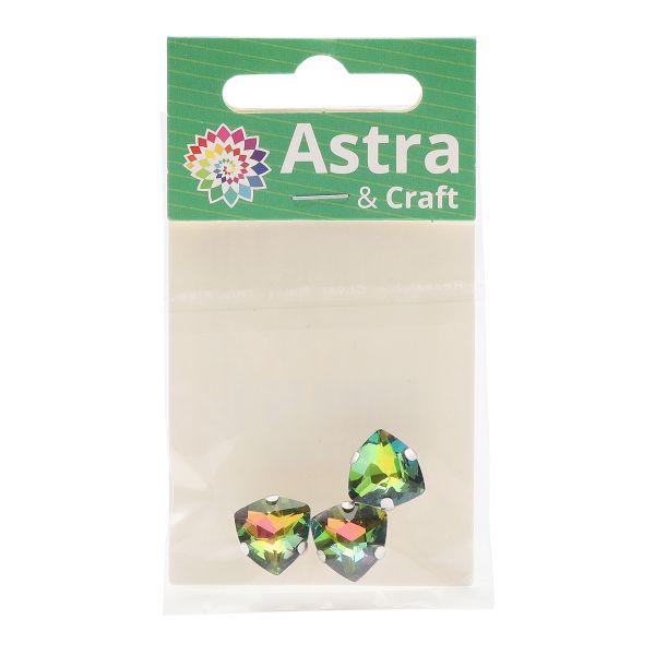 Хрустальные стразы в металлических цапах треугольные (Серебро) Радужный 12 мм 3 шт/упак., ТЦ014НН12