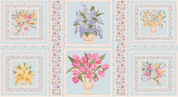 Ткань для пэчворка Peppy Весенний этюд, рулон 112 см / 5 метров, ВЭ-02 Панель голубой, Peppy